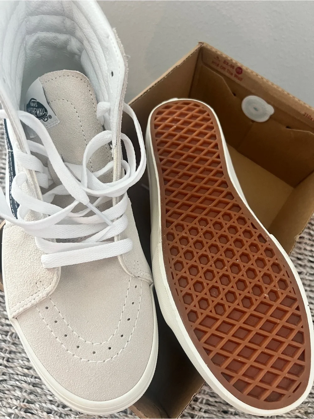 Vans Men’s Sk8-Hi Sneakers in Off-White with Gray Side Stripe